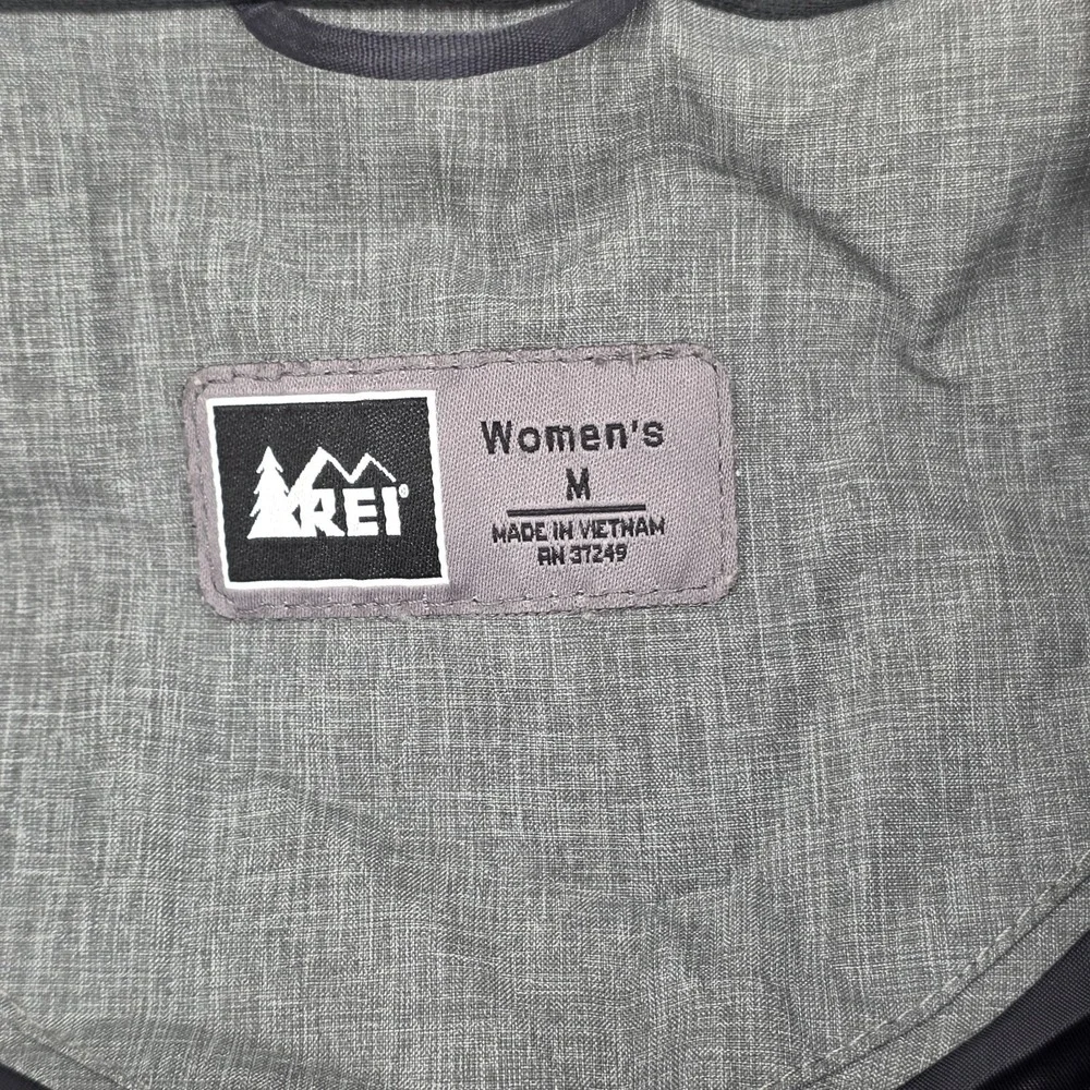 REI Co-op Hooded Rain Jacket Coat Removable Hood Water Repellent Gray Womens Med